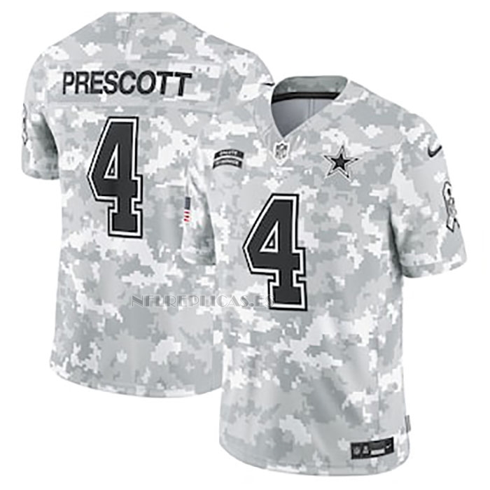 Camiseta NFL Limited Dallas Cowboys Dak Prescott 2024 Salute To Service Gris